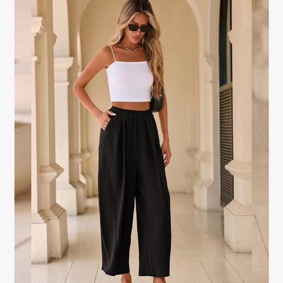 Linen Capri Pants | Cropped Wide Leg Summer Trousers with Pockets - Picture 5 of 8